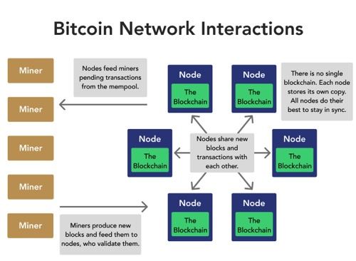 Interacciones de los nodos en la red de Bitcoin