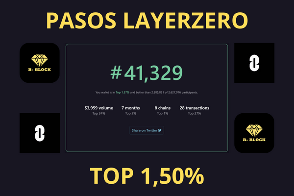 PASOS LAYERZERO LayerZero es un protocolo de interoperabilidad omnicadena diseñado para mensajes livianos que pasan a través de cadenas. Al no tener todavía un token, se especula que habrá un airdrop de Layerzero.